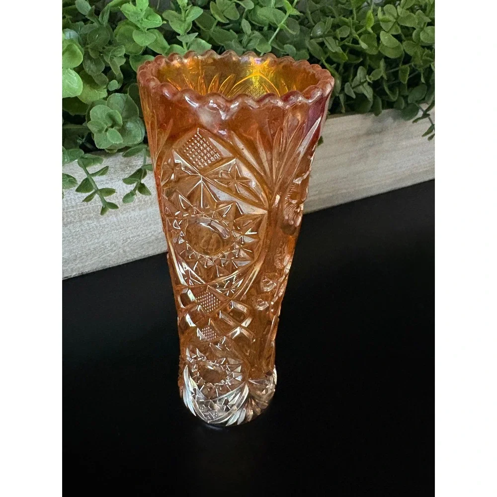 Vintage Imperial Glass Marigold Carnival Glass Bud Vase Fashion Pattern 7.5 Inch